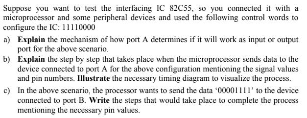 Suppose you want to test the interfacing IC 82C55, so you connected it with a microprocessor and some