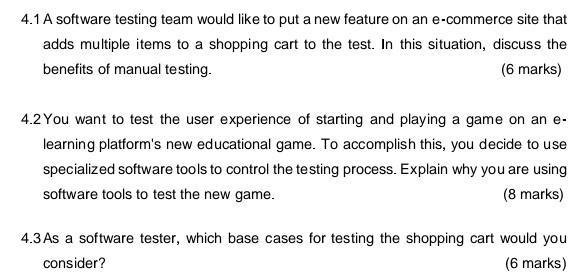 4.1 A software testing team would like to put a new feature on an e-commerce site that adds multiple items to