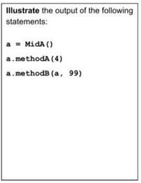 Illustrate the output of the following statements: a = MidA () a.methodA (4) a.methodB (a, 99)