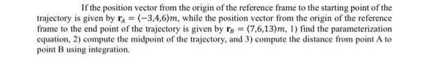 If the position vector from the origin of the reference frame to the starting point of the trajectory is