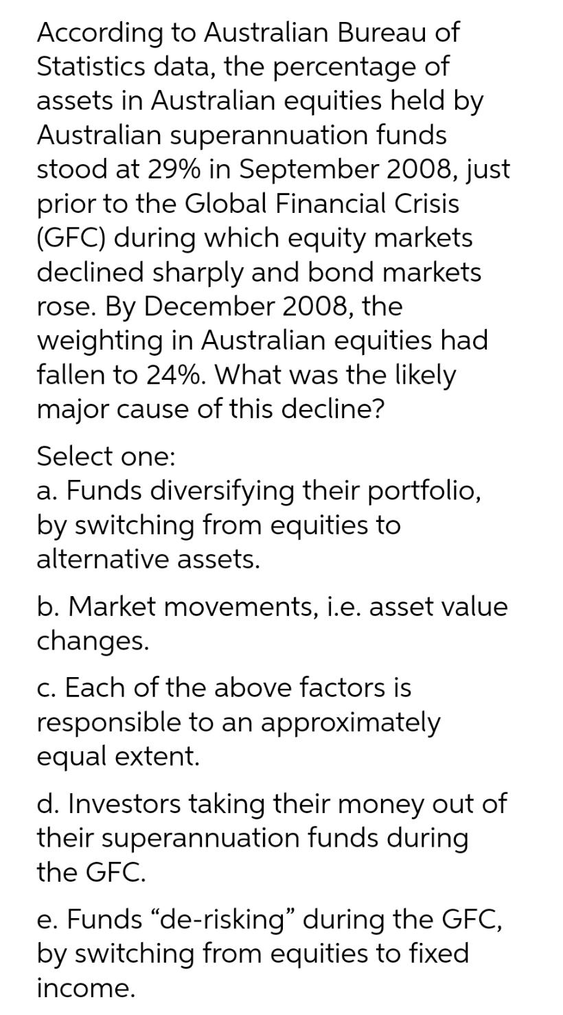 According to Australian Bureau of Statistics data, the percentage of assets in Australian equities held by
