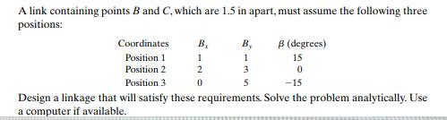 A link containing points B and C, which are 1.5 in apart, must assume the following three positions: