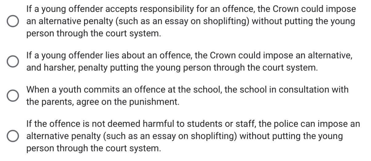 If a young offender accepts responsibility for an offence, the Crown could impose O an alternative penalty
