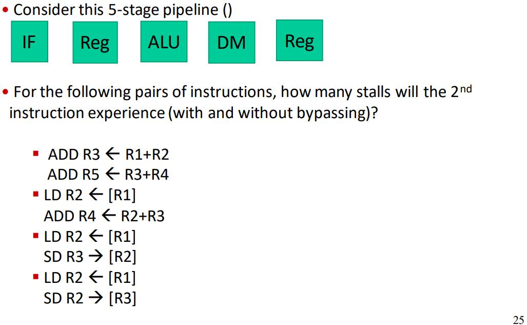 . Consider this 5-stage pipeline () IF Reg ALU DM  For the following pairs of instructions, how many stalls