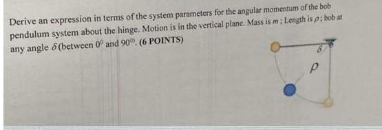 Derive an expression in terms of the system parameters for the angular momentum of the bob pendulum system