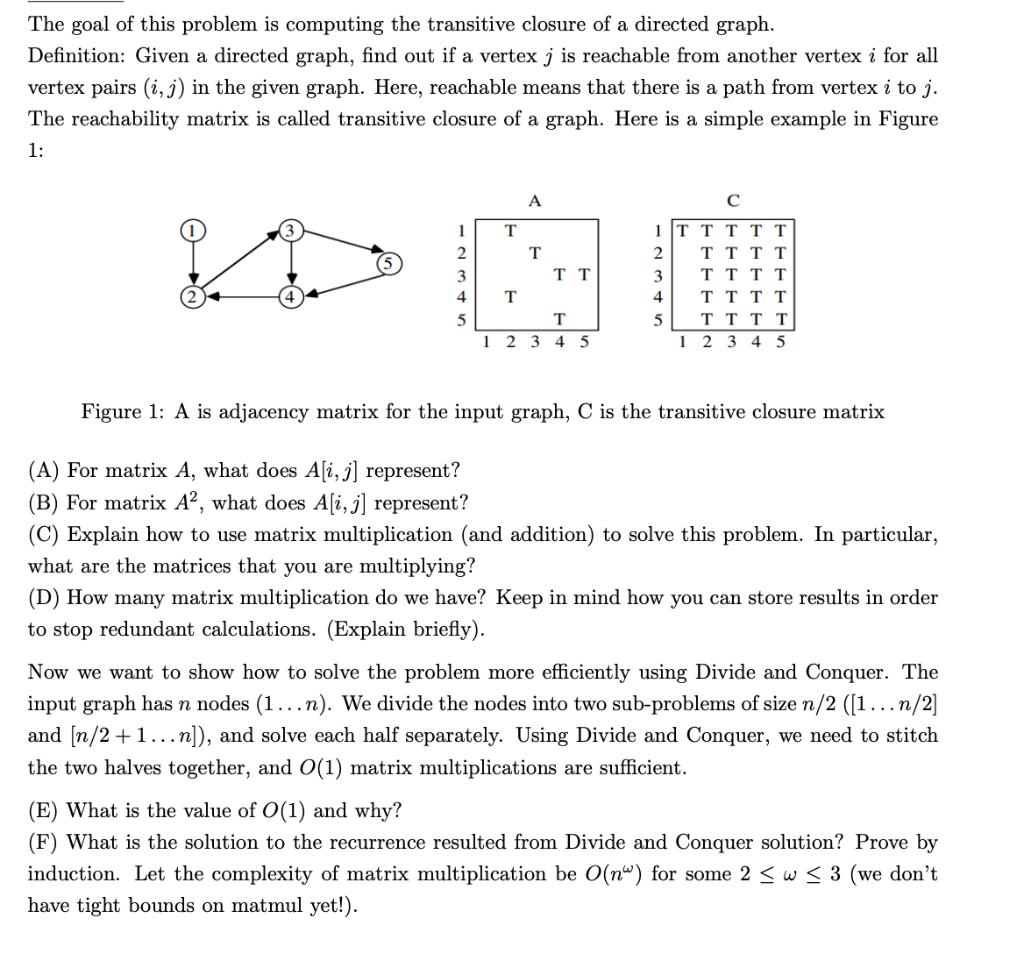 The goal of this problem is computing the transitive closure of a directed graph. Definition: Given a