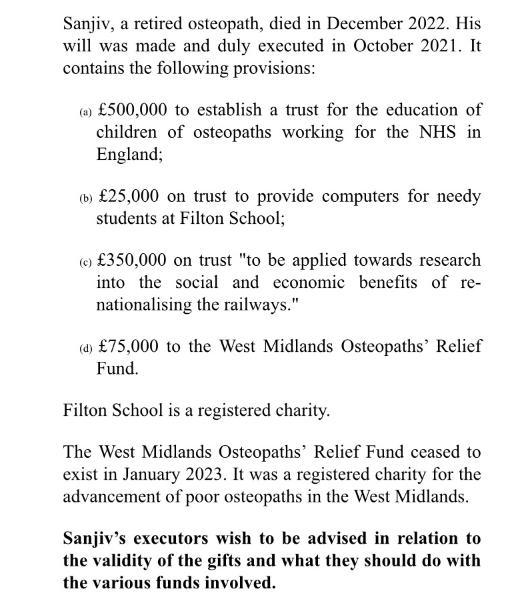 Sanjiv, a retired osteopath, died in December 2022. His will was made and duly executed in October 2021. It