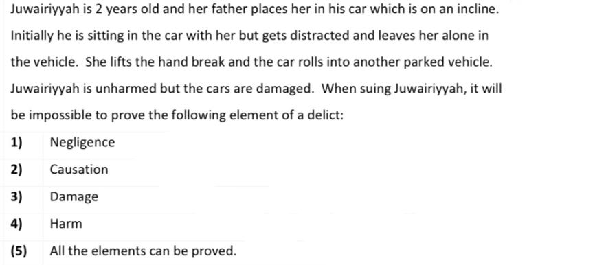 Juwairiyyah is 2 years old and her father places her in his car which is on an incline. Initially he is