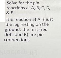 Solve for the pin reactions at A, B, C, D, & E The reaction at A is just the leg resting on the ground, the