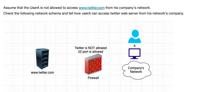 Assume that the UserA is not allowed to access www.twitter.com from his company's network. Check the