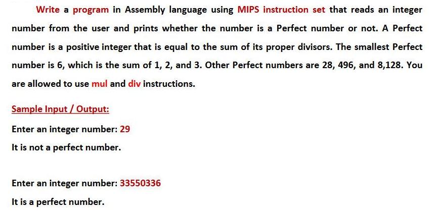 Write a program in Assembly language using MIPS instruction set that reads an integer number from the user