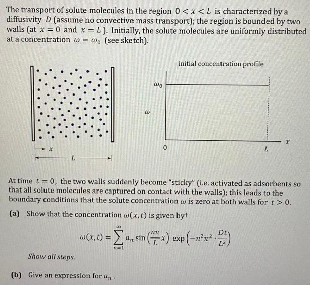The transport of solute molecules in the region 0 < x < L is characterized by a diffusivity D (assume no