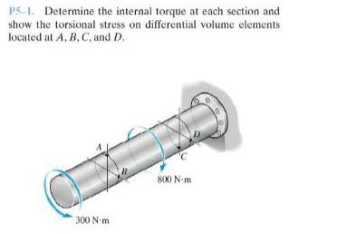 P5-1. Determine the internal torque at each section and show the torsional stress on differential volume
