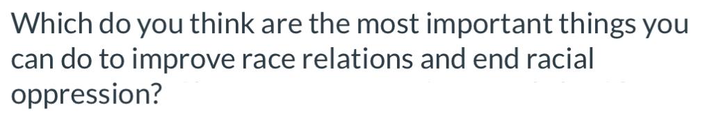 Which do you think are the most important things you can do to improve race relations and end racial
