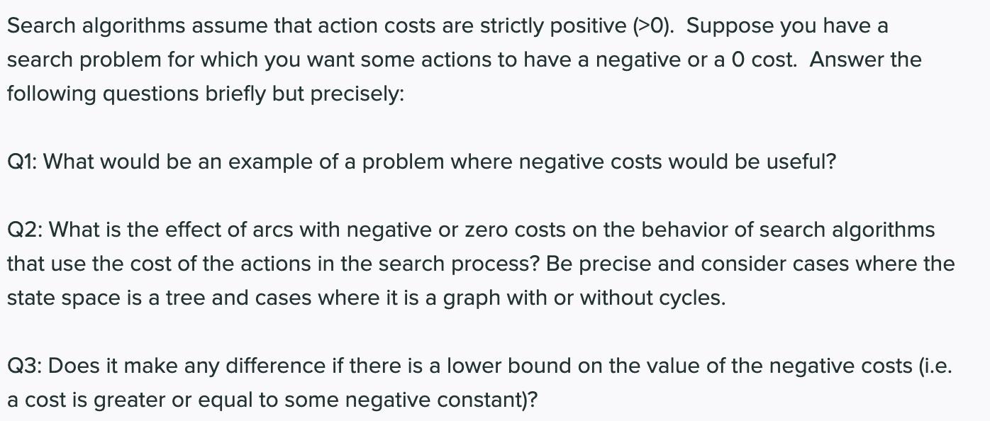 Search algorithms assume that action costs are strictly positive (0). Suppose you have a search problem for