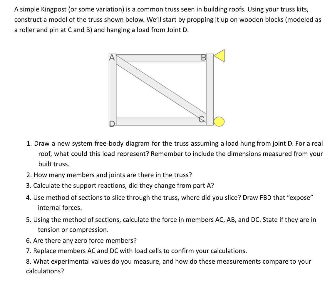 A simple Kingpost (or some variation) is a common truss seen in building roofs. Using your truss kits,