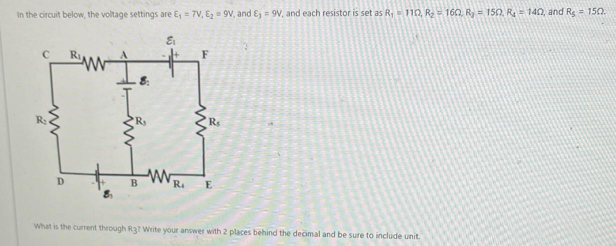In the circuit below, the voltage settings are E = 7V, E = 9V, and E3 = 9V, and each resistor is set as R =