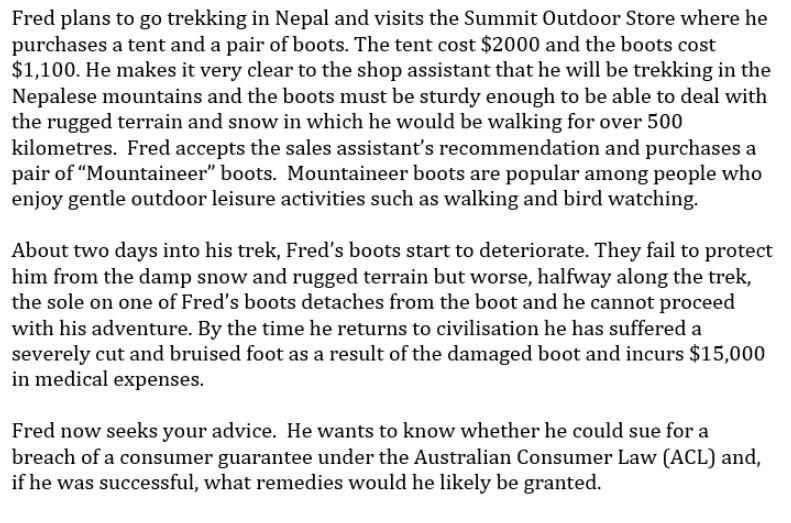 Fred plans to go trekking in Nepal and visits the Summit Outdoor Store where he purchases a tent and a pair