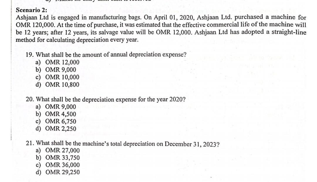 Scenario 2: Ashjaan Ltd is engaged in manufacturing bags. On April 01, 2020, Ashjaan Ltd. purchased a machine