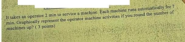 It takes an operator 2 min to service a machine. Each machine runs automatically for 7 min. Graphically