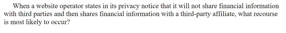 When a website operator states in its privacy notice that it will not share financial information with third