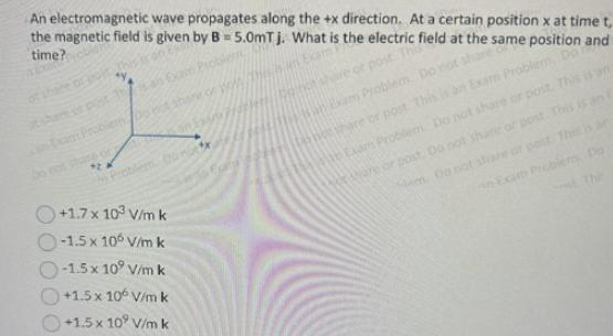 An electromagnetic wave propagates along the +x direction. At a certain position x at time t, the magnetic