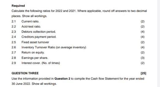 Required Calculate the following ratios for 2022 and 2021. Where applicable, round off answers to two decimal