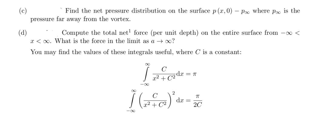 Find the net pressure distribution on the surface p(x,0) - Poo where po is the pressure far away from the
