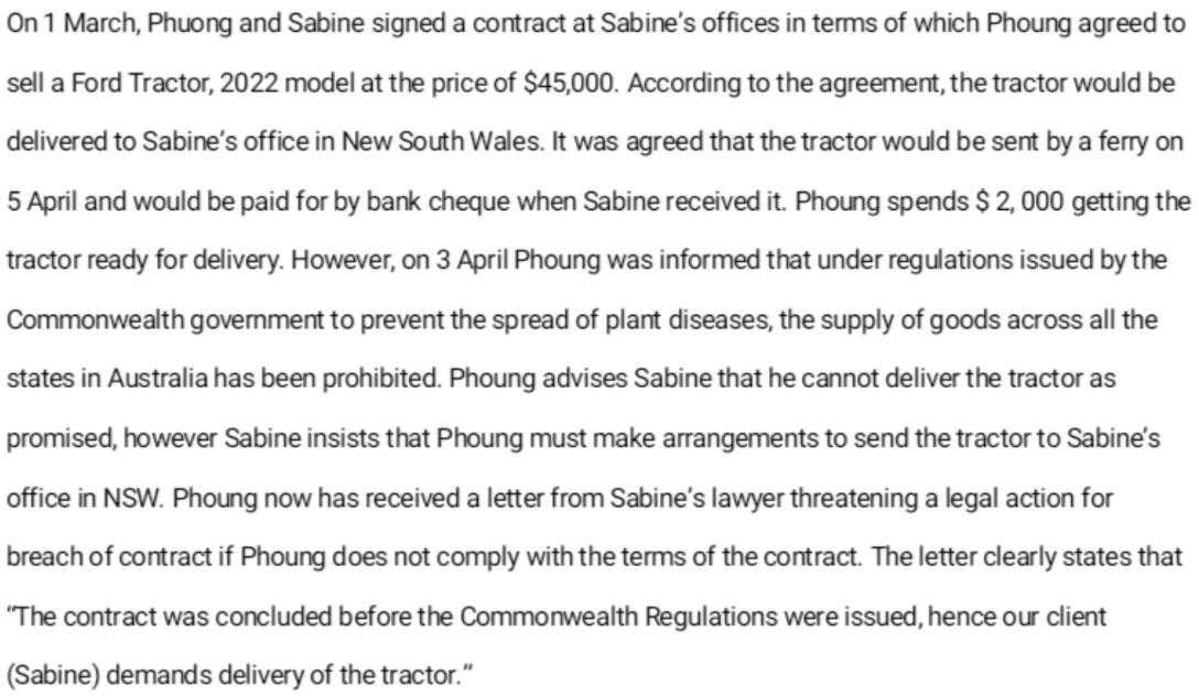 On 1 March, Phuong and Sabine signed a contract at Sabine's offices in terms of which Phoung agreed to sell a