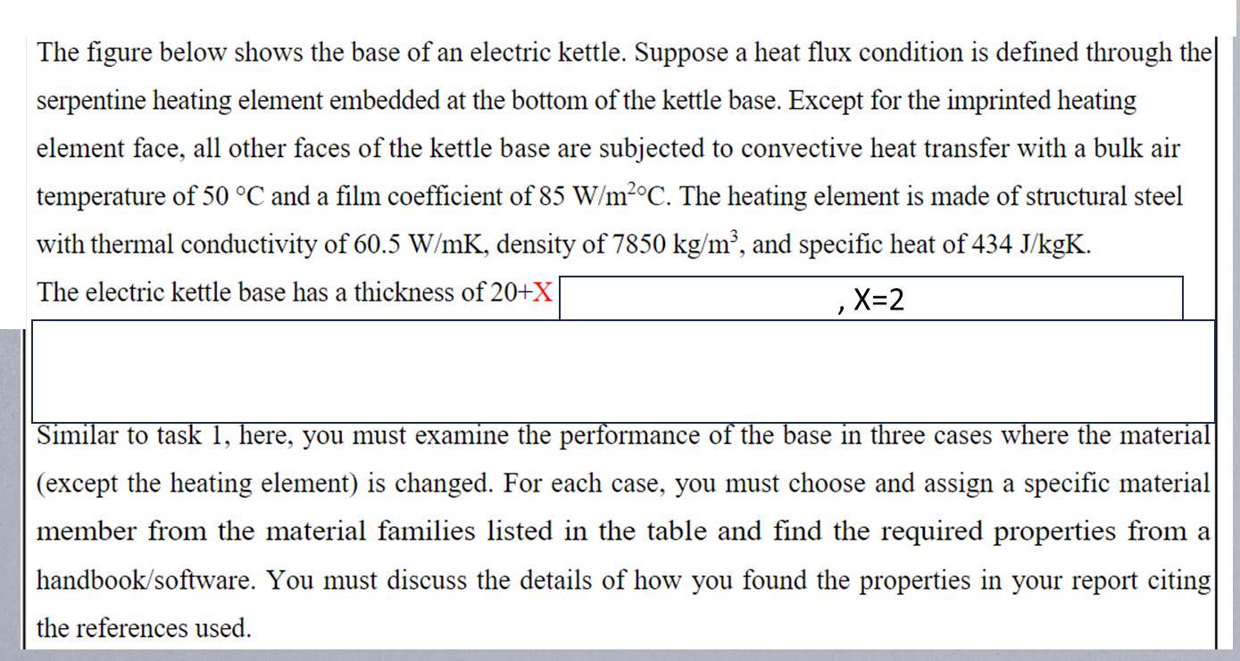 The figure below shows the base of an electric kettle. Suppose a heat flux condition is defined through the|