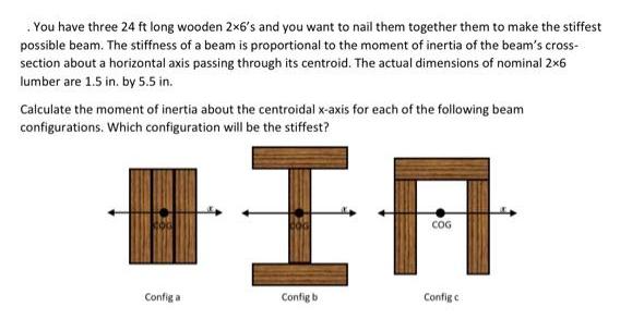 You have three 24 ft long wooden 2x6's and you want to nail them together them to make the stiffest possible