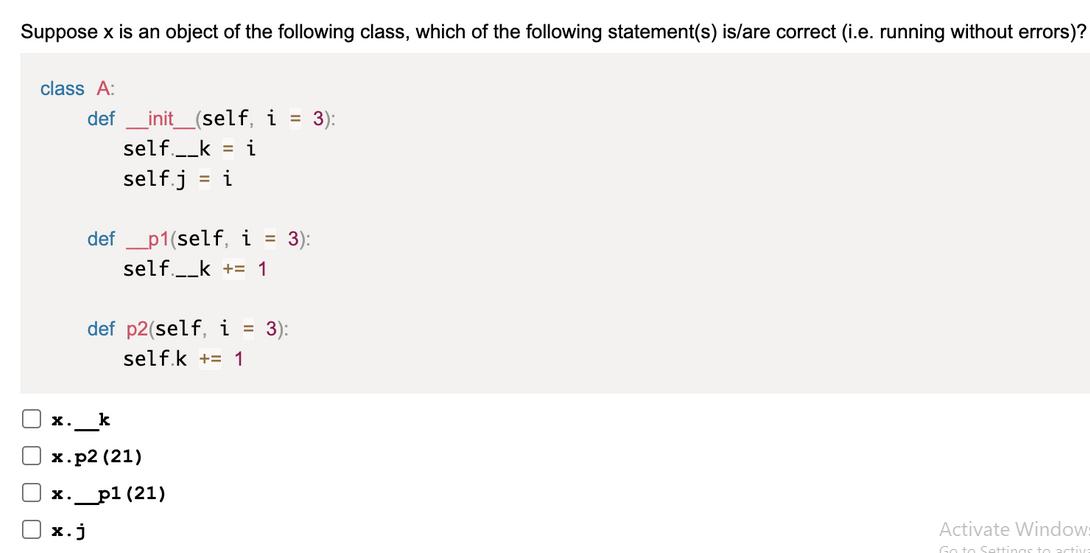Suppose x is an object of the following class, which of the following statement(s) is/are correct (i.e.