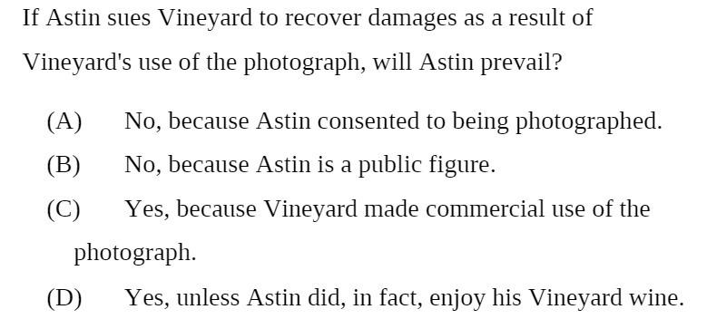If Astin sues Vineyard to recover damages as a result of Vineyard's use of the photograph, will Astin