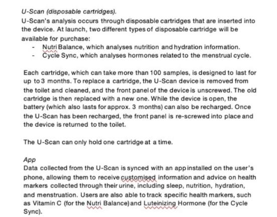 U-Scan (disposable cartridges). U-Scan's analysis occurs through disposable cartridges that are inserted into