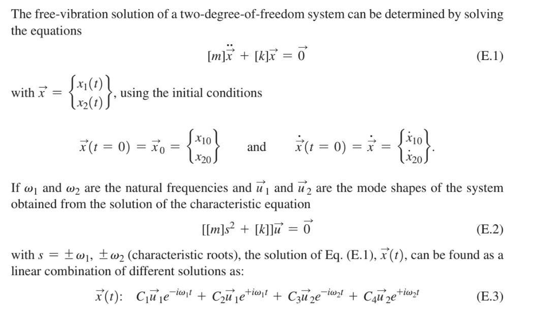 The free-vibration solution of a two-degree-of-freedom system can be determined by solving the equations with