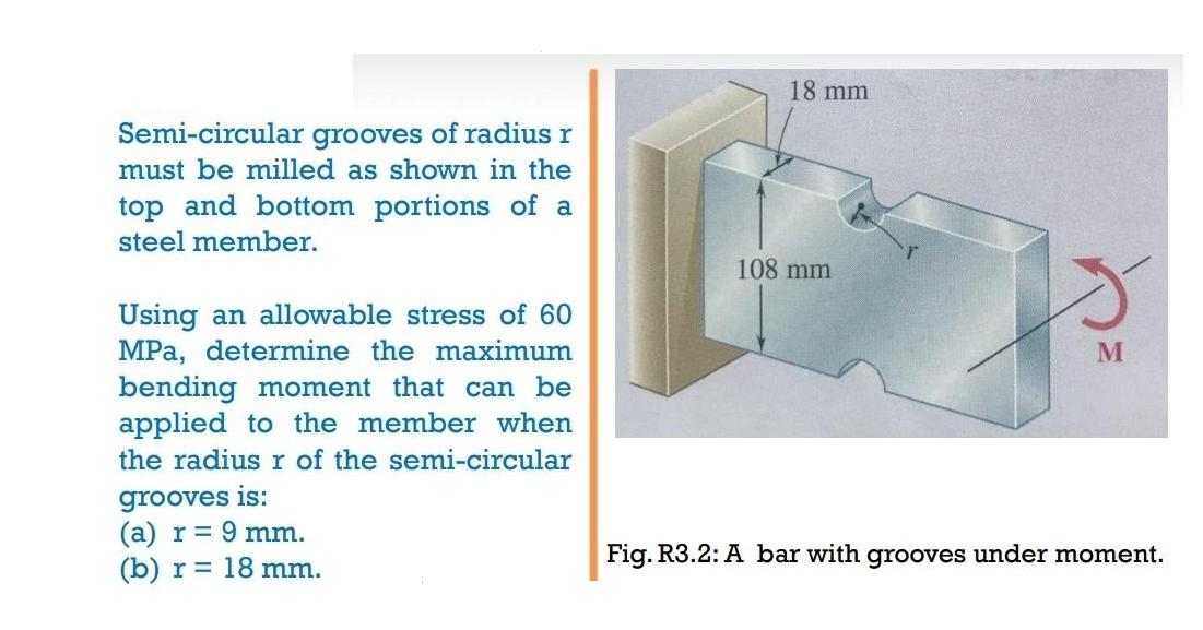 Semi-circular grooves of radius r must be milled as shown in the top and bottom portions of a steel member.