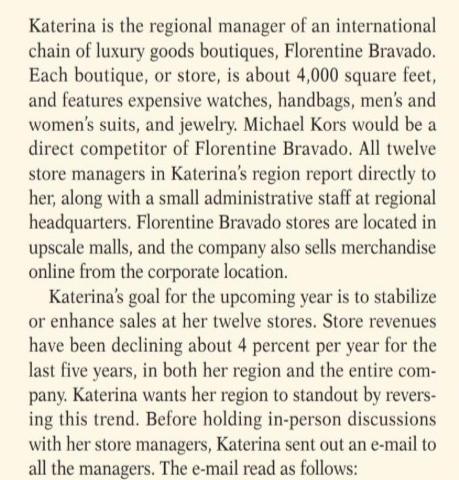 Katerina is the regional manager of an international chain of luxury goods boutiques, Florentine Bravado.