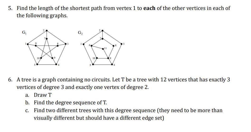 5. Find the length of the shortest path from vertex 1 to each of the other vertices in each of the following