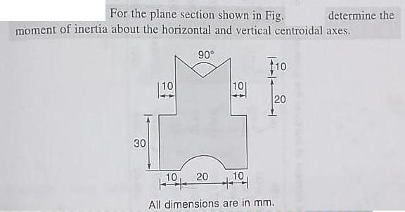 For the plane section shown in Fig. moment of inertia about the horizontal and vertical centroidal axes. 30