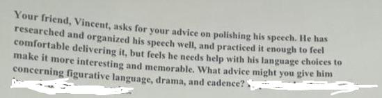 Your friend, Vincent, asks for your advice on polishing his speech. He has researched and organized his