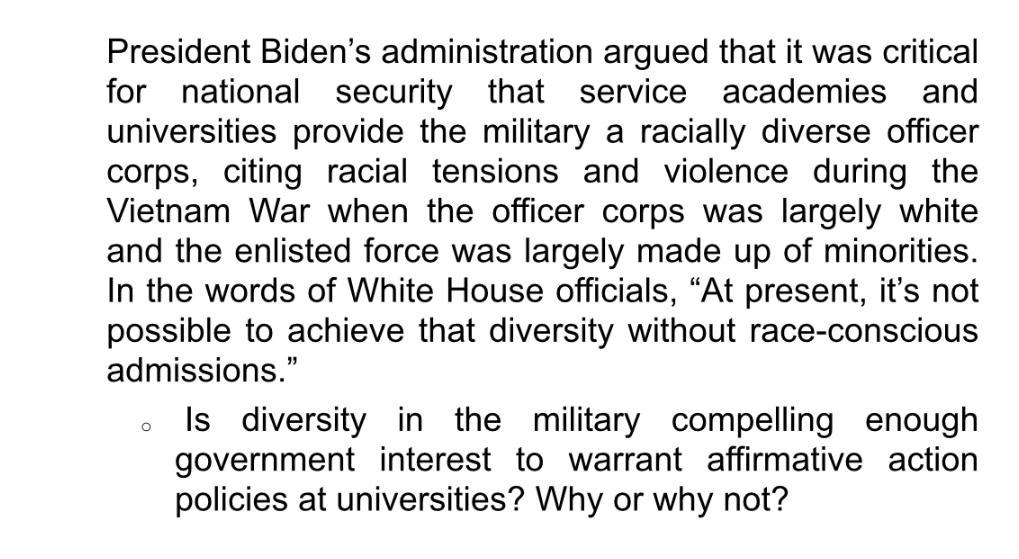 President Biden's administration argued that it was critical for national security that service academies and