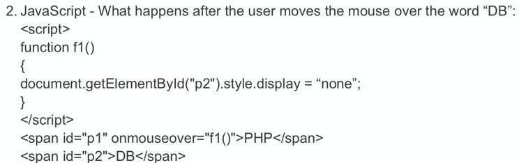 2. JavaScript - What happens after the user moves the mouse over the word 