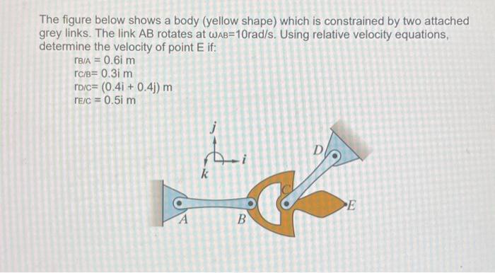 The figure below shows a body (yellow shape) which is constrained by two attached grey links. The link AB