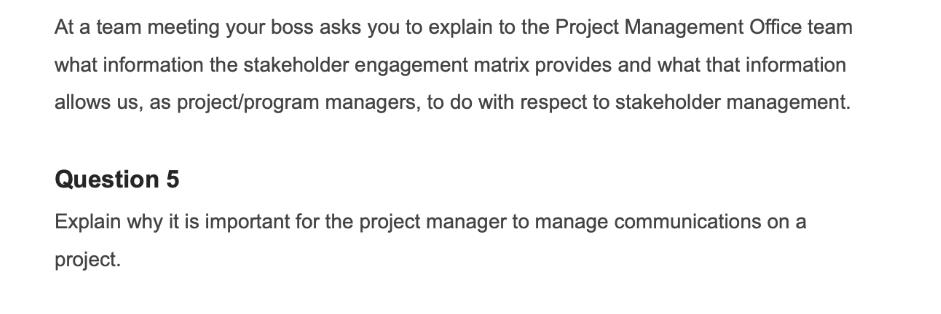 At a team meeting your boss asks you to explain to the Project Management Office team what information the