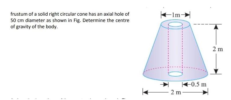 frustum of a solid right circular cone has an axial hole of 50 cm diameter as shown in Fig. Determine the