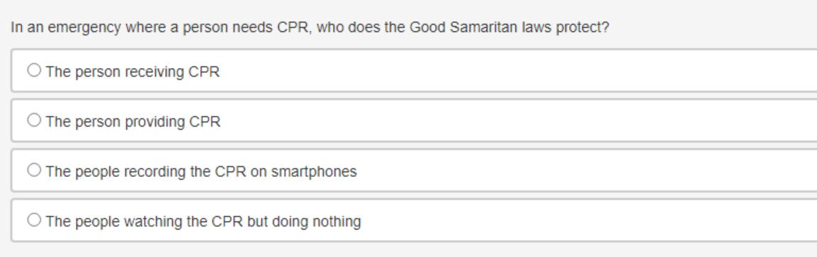 In an emergency where a person needs CPR, who does the Good Samaritan laws protect? The person receiving CPR