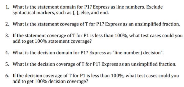 1. What is the statement domain for P1? Express as line numbers. Exclude syntactical markers, such as { },