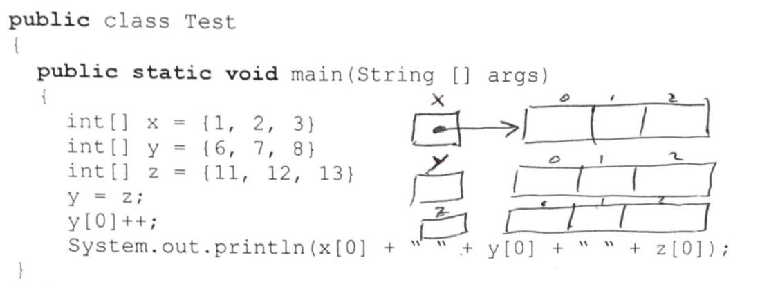 public class Test } public static void main(String [] args) { int[] x = {1, 2, 3} int[] y {6, 7, 8} int[] Z =