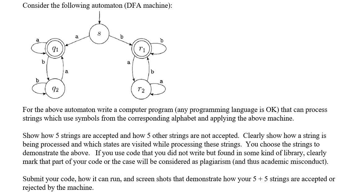 Consider the following automaton (DFA machine): b b 91 92 a a S b Ti 12 b b a For the above automaton write a