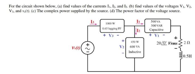 For the circuit shown below, (a) find values of the currents I, I2, and I3. (b) find values of the voltages